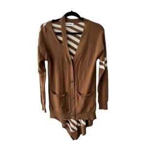 Monse Asymmetrical Cardigan Brown White Stripes Shoulder Cut Out Size Small